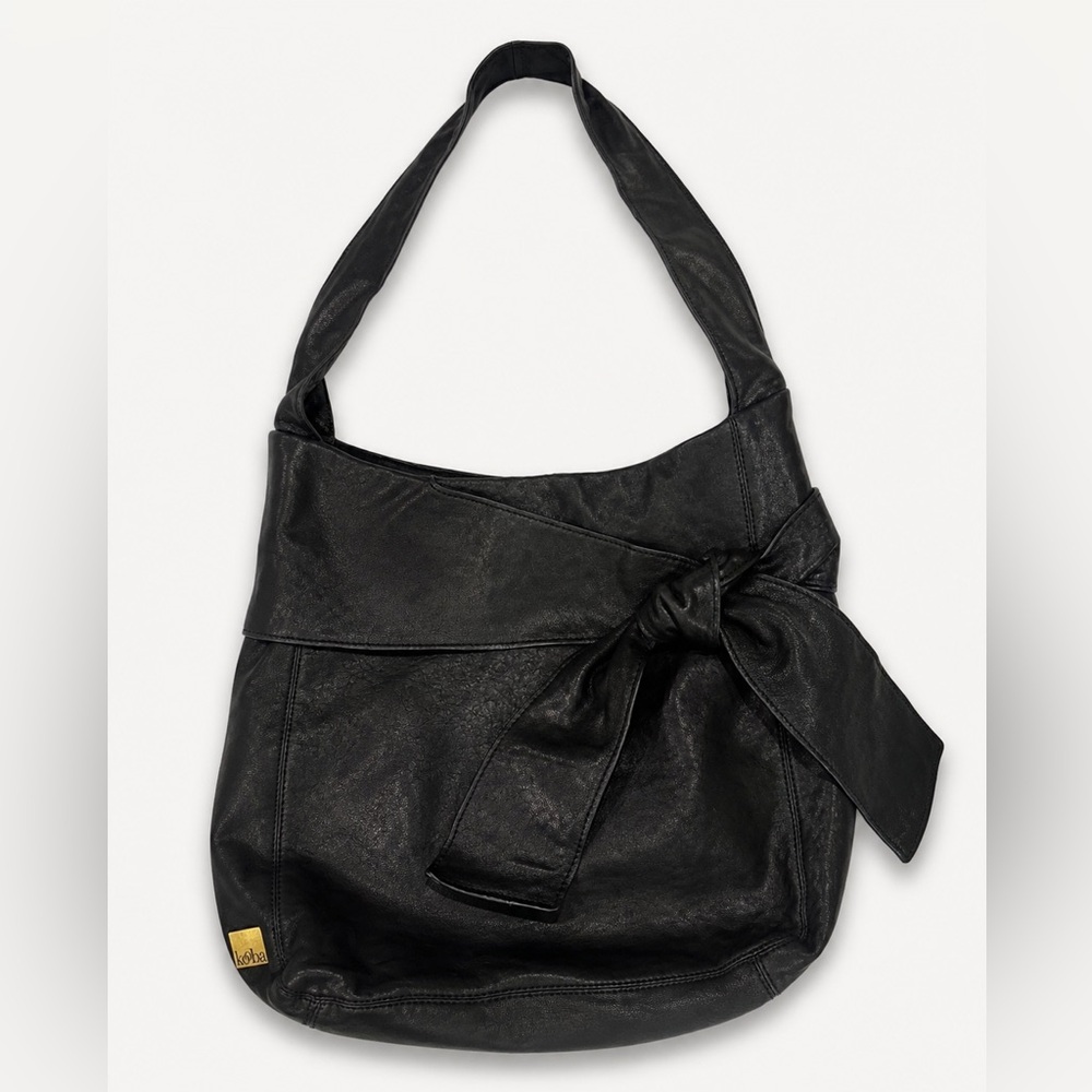 Kooba Black Hobo Bag Slouchy Y2K Minimalist Leather Shoulder Bag Knot Detail